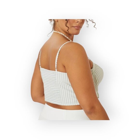 Anthropologie Mint Striped Smocked Crop Top Size L - Picture 4 of 12